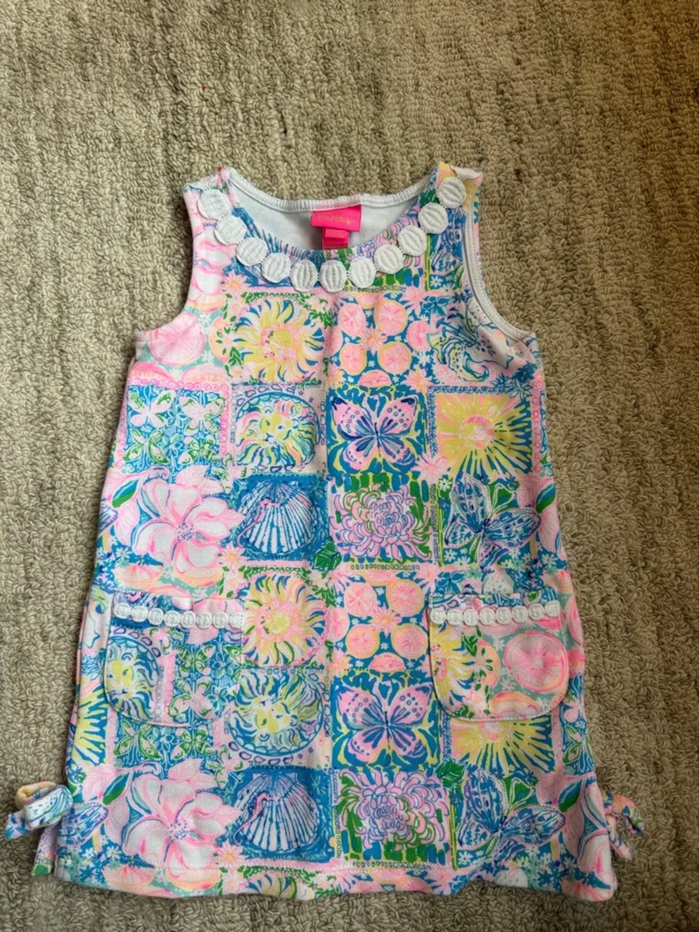 Lilly Pulitzer Girls Multicolor Pink Blue Green Floral Patchwork Dress - Picture 1 of 4